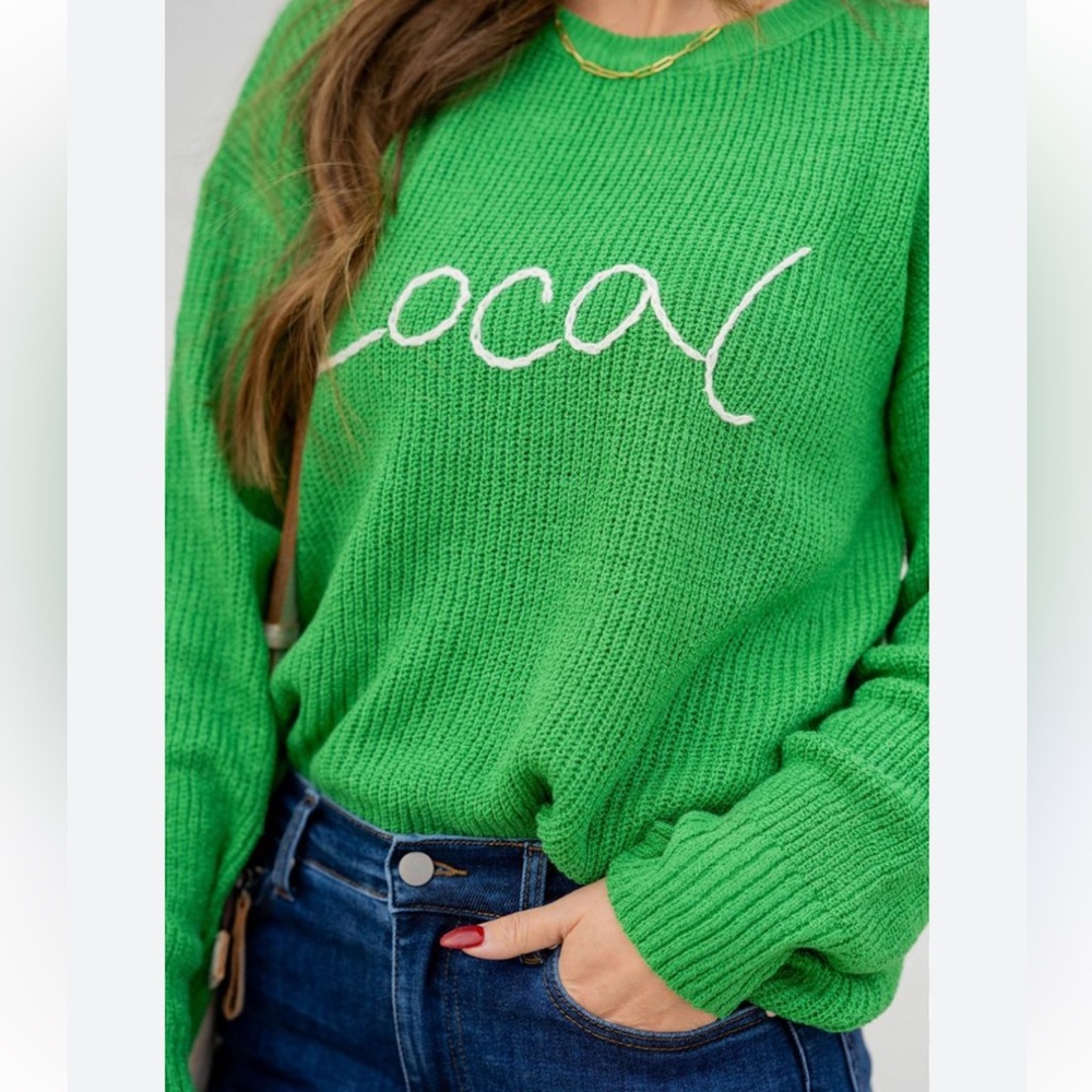 Wishlist Green “Local” Knit Boutique Sweater | Size M | Cozy Statement Pullover - Picture 2 of 9